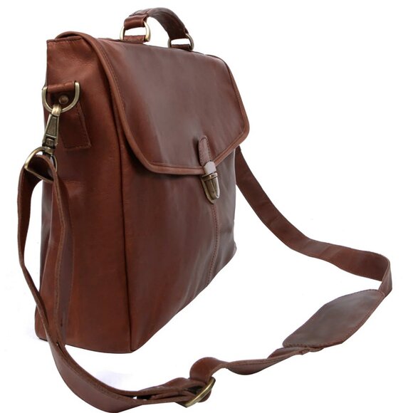 Mahi Leather The Yale Clip-Up Full Grain Adjustable Messenger Bag Brown Satchel - Picture 8 of 10